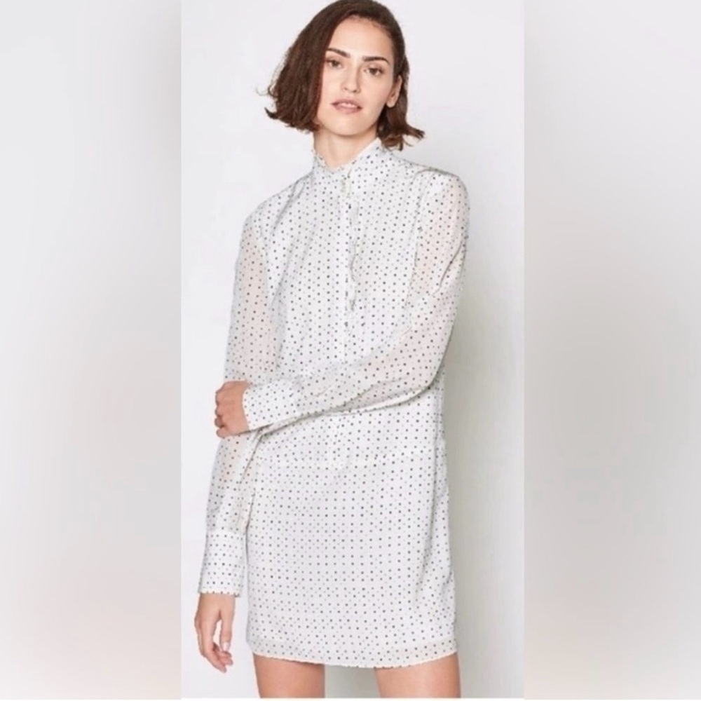 Joie Prynn Porcelain Print Shift Dress Frilly Pleated Long Sleeve XS NWT